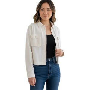 American Eagle Cream Button Front Cropped 100% Cotton Utility Jacket Size Small